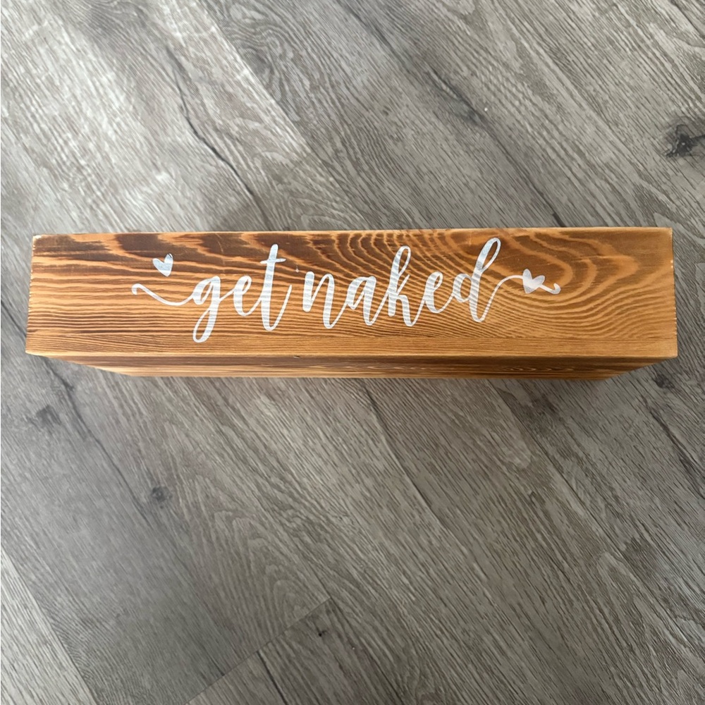 Wooden toilet tank box with two sayings
